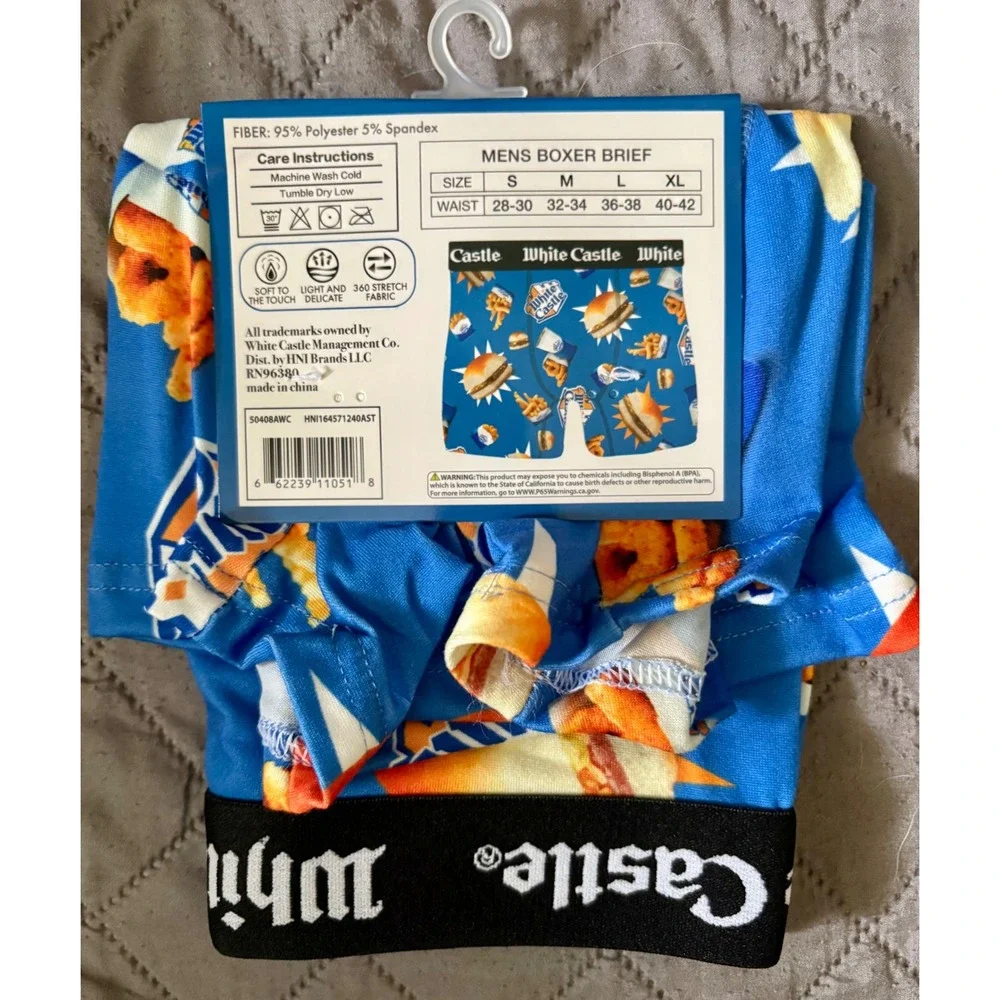 White Castle Mens Boxer Brief Large 36-38 Blue Fast Food Sliders Fries Novelty